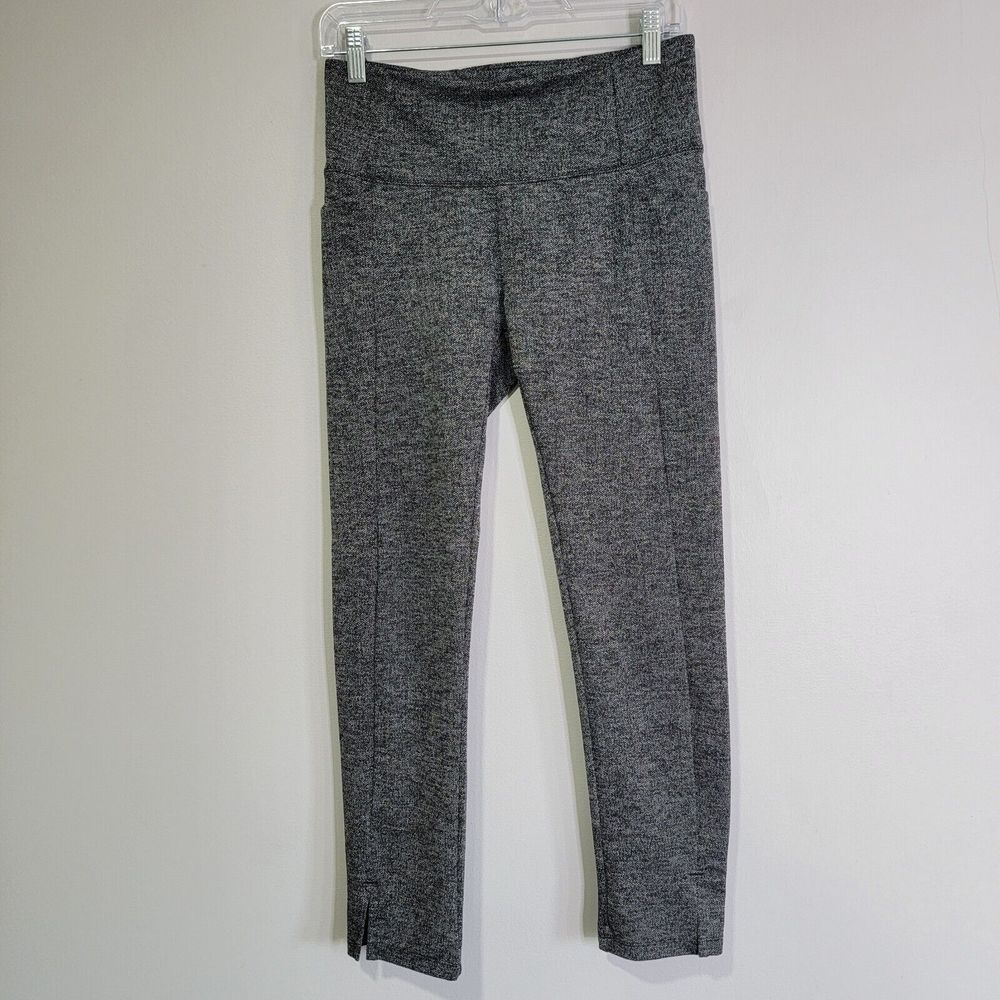 Athleta‎ Herringbon  Leggings Size Small Pants Gray Black Pockets Split Hem